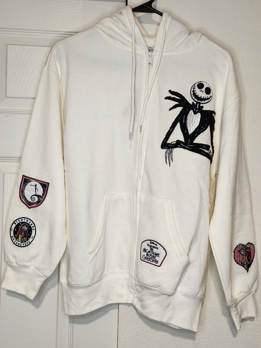 Disney Nightmare Before Christmas Jack Skellington Ivory Zip Hoodie Small NWT